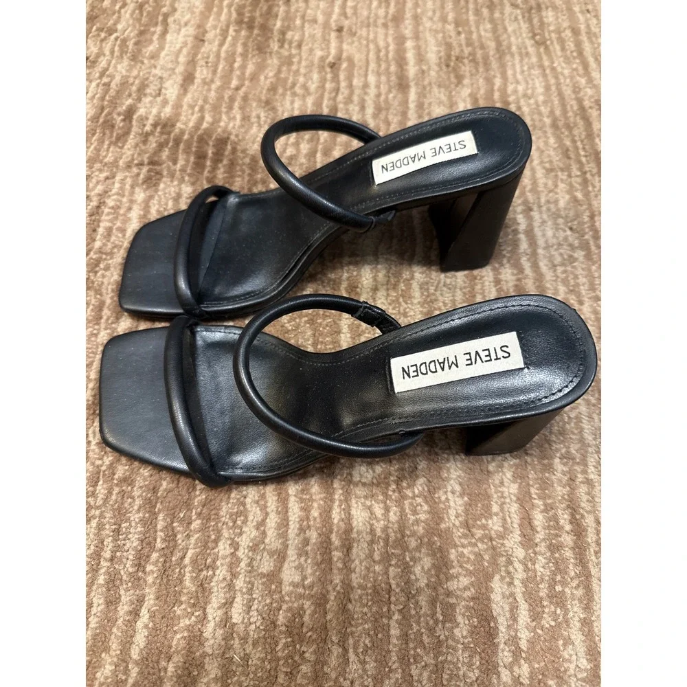 Steve Madden Lilah Black Heeled Sandals Minimalist Square Toe Heels Size 6.5 - Picture 2 of 4